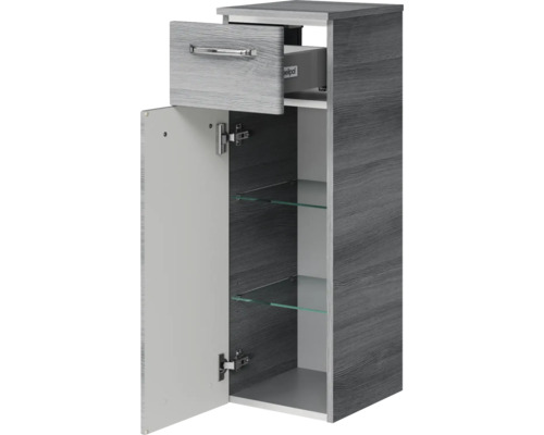 Offener Badezimmer-Hochschrank mit Schublade und Glasböden