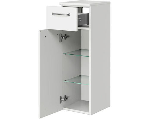 Badschrank mit einer Schublade, einer Tür und Glasböden