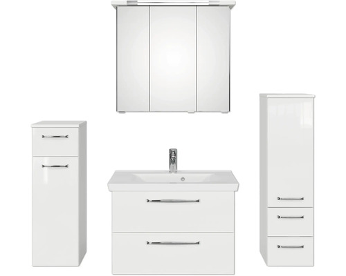 Badmöbel-Set Pelipal Kumba BxHxT 140 x 200 x 51 cm Frontfarbe weiß glanz 5-teilig und mehr mit Mineralguss-Waschtisch weiß, Midischrank und Unterschrank 99.770225092 Badezimmer-Set mit Spiegelschrank, Waschtisch und Seitenschränken