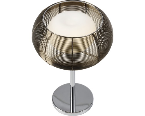 Tischleuchte mit Metallgestell und runder Lampenform