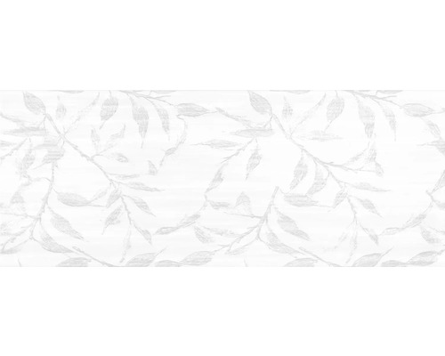 Dekorfliese Mavi Blätter weiß asphalt glänzend 20 x 50 cm