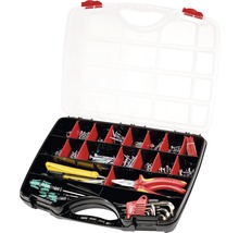 Offener Werkzeugkoffer mit Schrauben, Nägeln und Werkzeugen