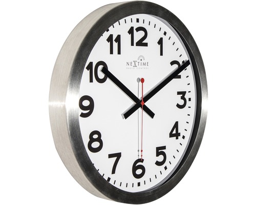 Nextime Funkwanduhr mit Metallrahmen und weißen Ziffernblatt
