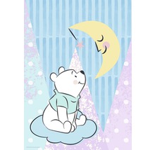 Illustration eines Bären auf einer Wolke, der zu einem Halbmond mit Gesicht und einem Stern blickt.