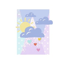 Illustration mit Sonne, Wolken und Herzen