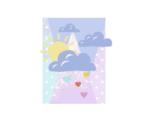 Illustration mit Sonne, Wolken und Herzen