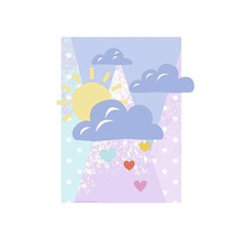 Illustration mit Sonne, Wolken und Herzen