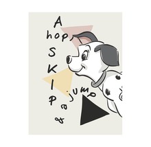 Illustration eines Dalmatiners mit geometrischen Formen und Wörtern