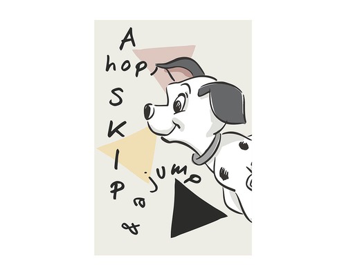 Illustration eines Dalmatiners mit geometrischen Formen und Schrift