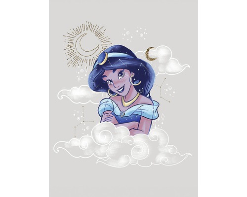 Illustration von Jasmin aus dem Film Aladdin, umgeben von Wolken und Monden