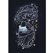 Illustration einer Zeichentrickfigur mit Sternen und Monden