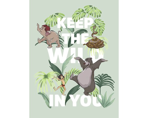 Illustration mit den Dschungelbuch-Charakteren und dem Schriftzug ''Keep the wild in you''.