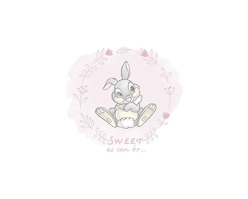 Illustration eines sitzenden Hasen mit Blumenkranz und dem Schriftzug Sweet as can be