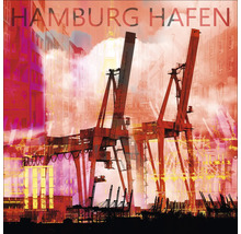 Abstrakte Darstellung von Hafenkränen mit dem Schriftzug Hamburg Hafen