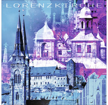 Abbildung der Lorenzkirche mit Türmen und Gebäuden