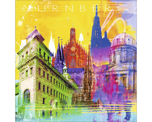 Glasbild Nürnberg Kirchen bunt 2 30x30 cm