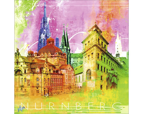Glasbild Nürnberg Kirchen bunt 1 50x50 cm