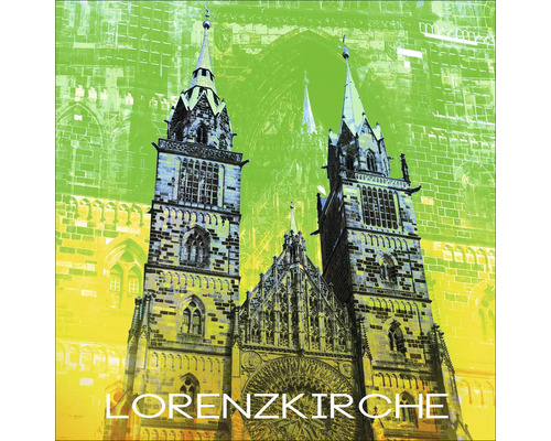 Glasbild Nürnberg St. Lorenz Kirche grün 30x30 cm