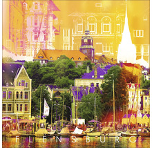 Ansicht der Stadt Flensburg mit Gebäuden und Booten