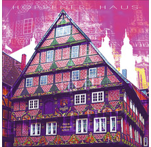 Historisches Gebäude mit Fachwerkmuster und Ziegelsteinen