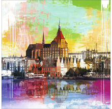 Gemälde mit Stadtbild und Gewässerreflexion