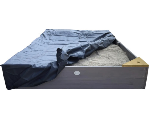 Sandkasten aus Holz mit Abdeckung und Sand