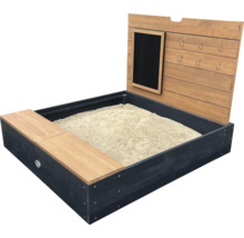 Sandkasten mit Tafel und Sitzbank aus Holz