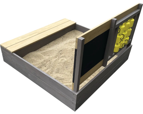 Sandkasten mit Sitzbank, Tafel und Eimerhalterung