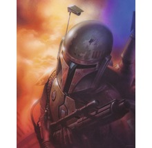 Illustration einer Person in mandalorianischer Rüstung, die eine Waffe hält