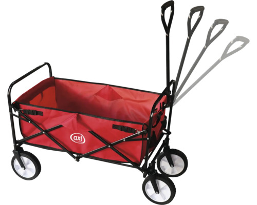 Roter Bollerwagen mit schwarzem Gestell und verstellbarem Griff