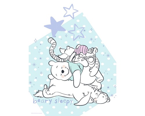 Illustration von Winnie Puuh, Ferkel, Tigger und I-Aah, die aufeinander gestapelt schlafen