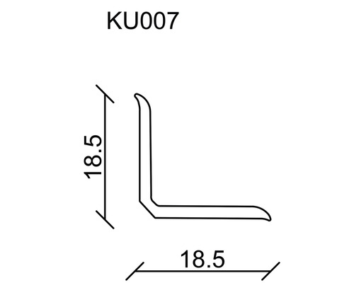 Technische Zeichnung eines L-förmigen Profils mit den Maßen 18,5 x 18,5 mm