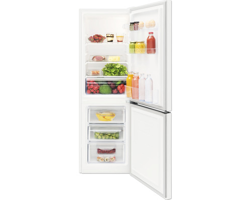 Offener Kühlschrank gefüllt mit Lebensmitteln zur Aufbewahrung