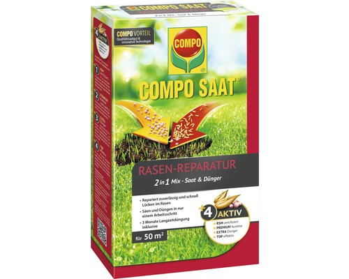Rasen Reparatur COMPO SAAT® Rasen-Reparatur-Mix 1,2kg für 50 m², Saat und Dünger