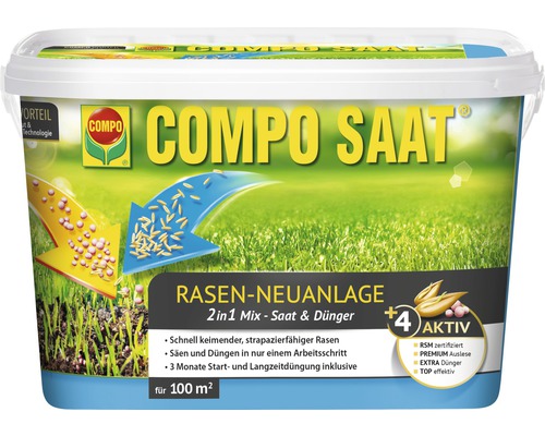Rasensamen COMPO SAAT® Rasen - Neuanlage - 2 in 1 Mix, Samen und Dünger 2,2 kg für ca. 100 m²