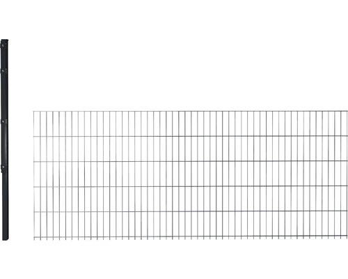 Doppelstabmatten Erweiterungsset Typ 8/6/8 inkl 1 Pfosten mit Flachhalter 63 cm x 2,5 m, anthrazit