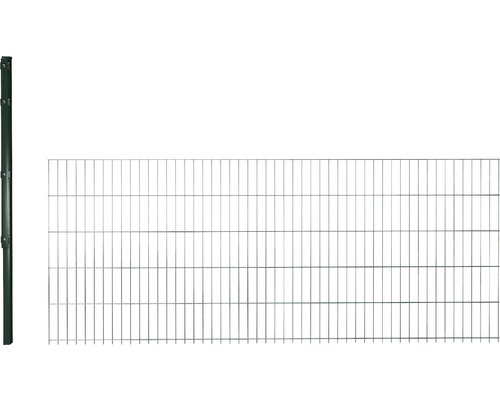 Doppelstabmatten Erweiterungsset 8/6/8 inkl 1 Pfosten mit Flachhalter 63 cm x 2,5 m, grün