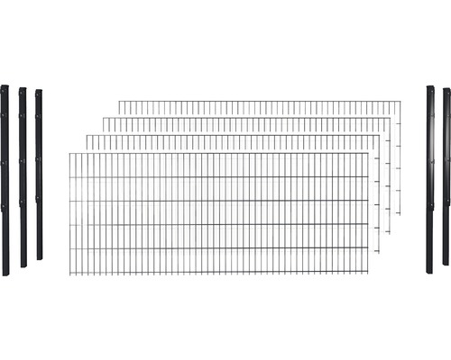 Doppelstabmattenset 6/5/6 inkl Pfosten mit Flachhalter 143 cm x 10 m, anthrazit