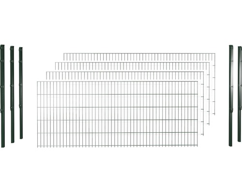 Doppelstabmattenset 6/5/6 inkl Pfosten mit Flachhalter 143 cm x 10 m, grün