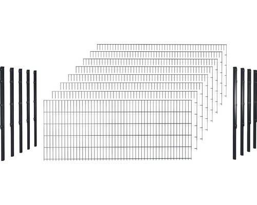 Doppelstabmattenset 6/5/6 inkl Pfosten mit Flachhalter 143 cm x 20 m, anthrazit