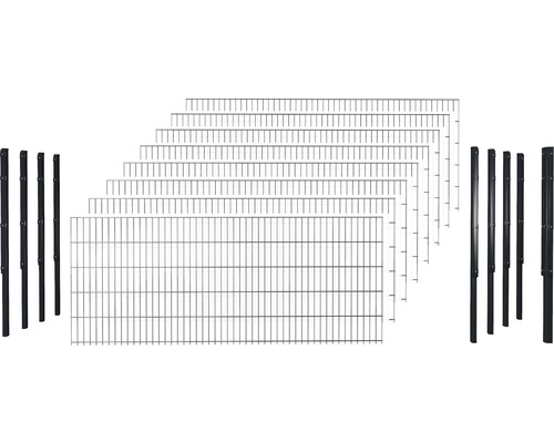 Doppelstabmattenset 8/6/8 inkl Pfosten mit 1 Eckpfosten mit Flachhalter 203 cm x 20 m, anthrazit-0