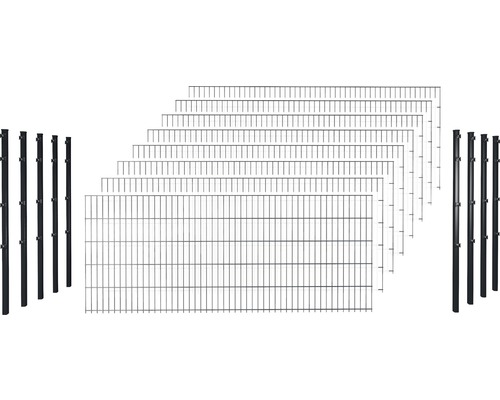 Doppelstabmattenset 8/6/8 inkl Pfosten mit Klemmhalter 203 cm x 20 m, anthrazit