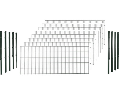 Doppelstabmattenset 6/5/6 inkl Pfosten mit Flachhalter 203 cm x 20 m, grün