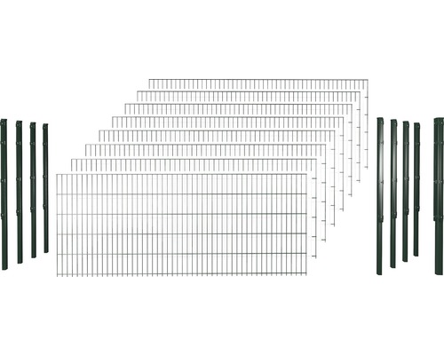 Doppelstabmattenset 8/6/8 inkl Pfosten mit 1 Eckpfosten mit Flachhalter 63 cm x 20 m, grün