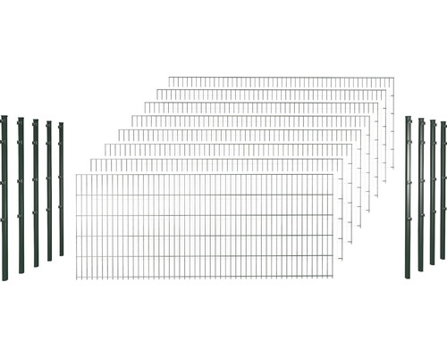 Doppelstabmattenset 6/5/6 inkl Pfosten mit Klemmhalter 143 cm x 20 m, grün