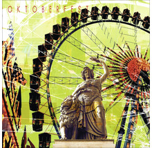 Oktoberfest-Szene mit Bavaria-Statue und Riesenrad