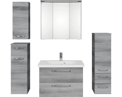 Badezimmer-Set mit Waschtisch, Spiegelschrank und Hochschränken