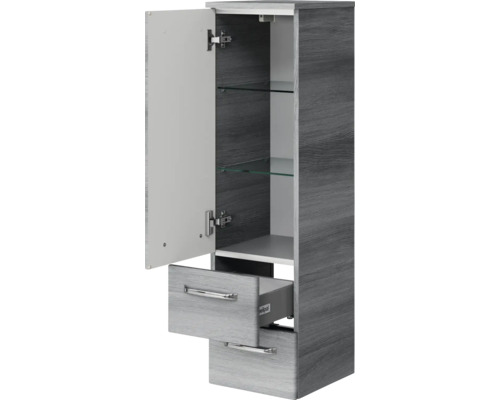 Badezimmerschrank mit Tür, Schubladen und Einlegeböden aus Glas