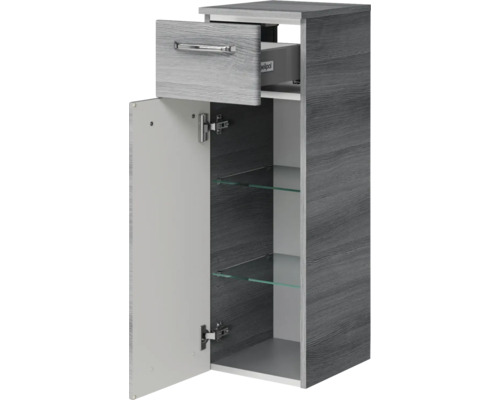 Badschrank mit Schublade, Tür und Glasböden