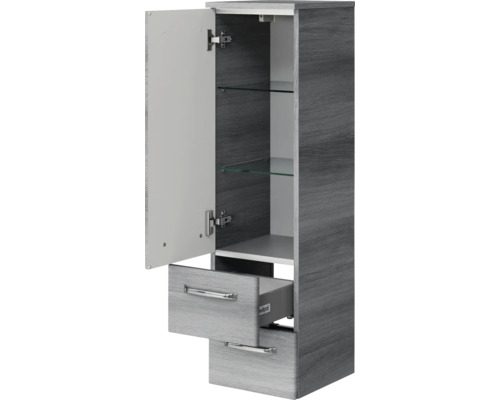 Hochschrank mit Tür, Schubladen und Glasböden für Badezimmer